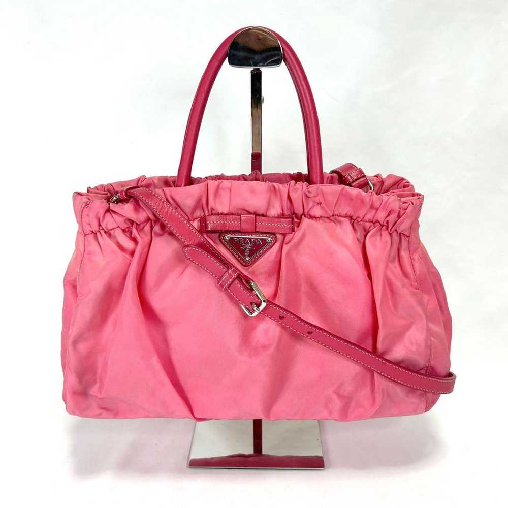 Prada 2way handbag, shoulder bag, pink, nylon, le… - image 10