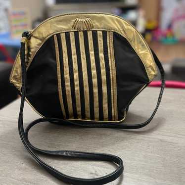 Vintage leather black and gold crossbody - image 1