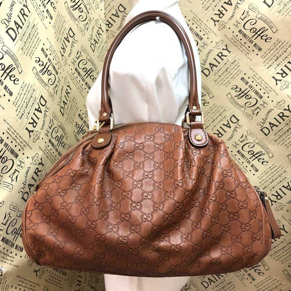 Gucci Tote Shoulder Bag Sookie Shima Leather GG F… - image 2