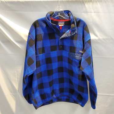 Patagonia Synchilla Blue/Black Snap-T Pullover Fl… - image 1