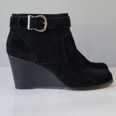 Sole Society Black Suede Peytal Wedge Booties Wom… - image 1