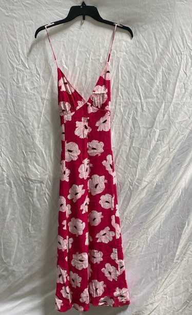 NWT Leith Womens Red Floral Beetroot Linear V-Neck