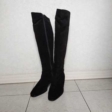 Black Suede Long Boots with Medium Heel and Zippe… - image 1