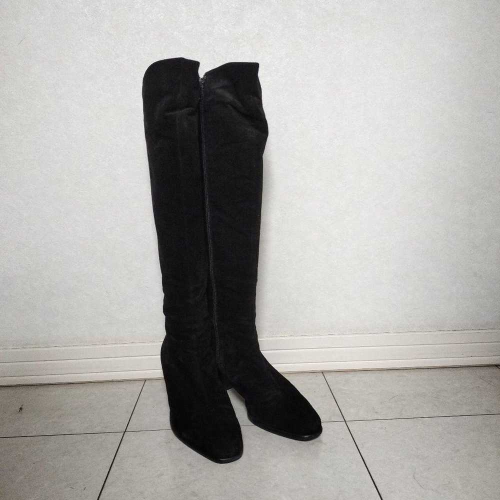 Black Suede Long Boots with Medium Heel and Zippe… - image 2