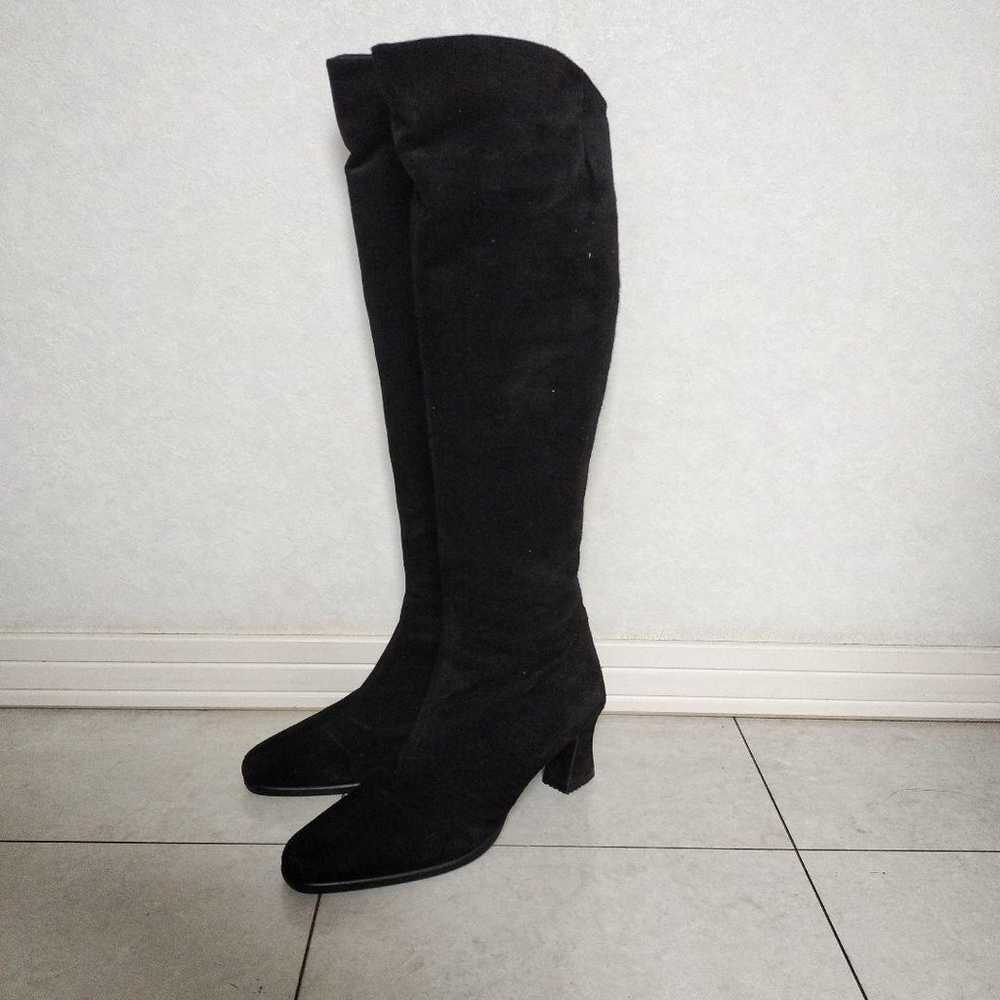 Black Suede Long Boots with Medium Heel and Zippe… - image 3