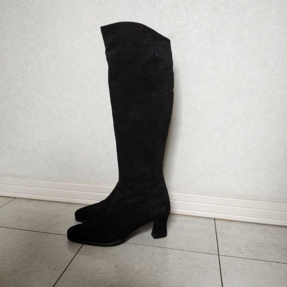 Black Suede Long Boots with Medium Heel and Zippe… - image 4