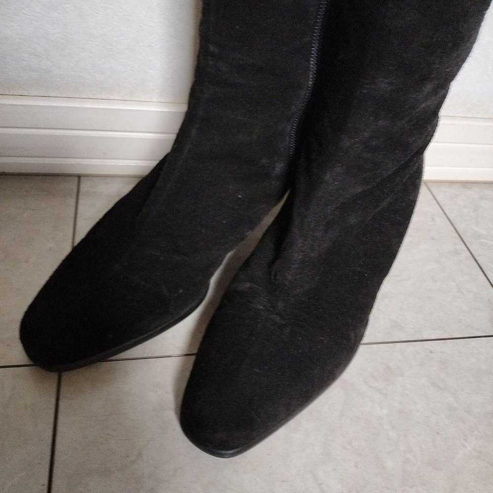 Black Suede Long Boots with Medium Heel and Zippe… - image 5