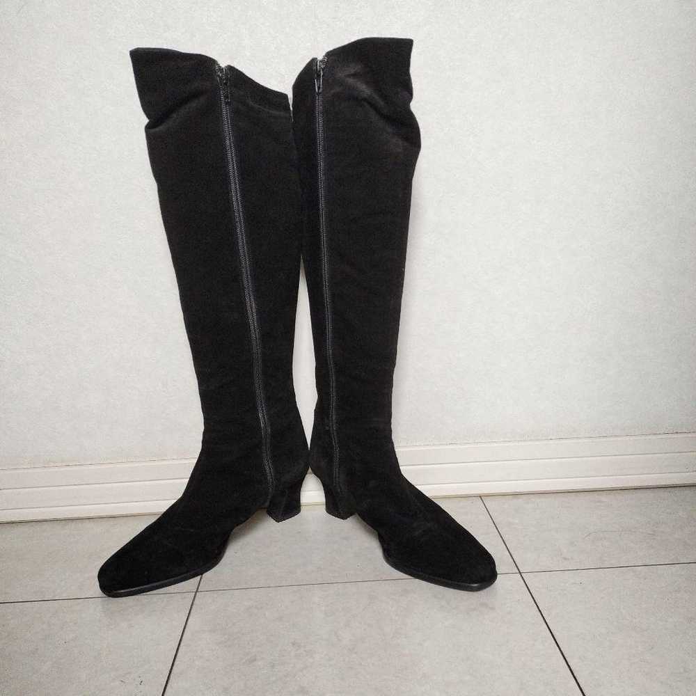 Black Suede Long Boots with Medium Heel and Zippe… - image 7