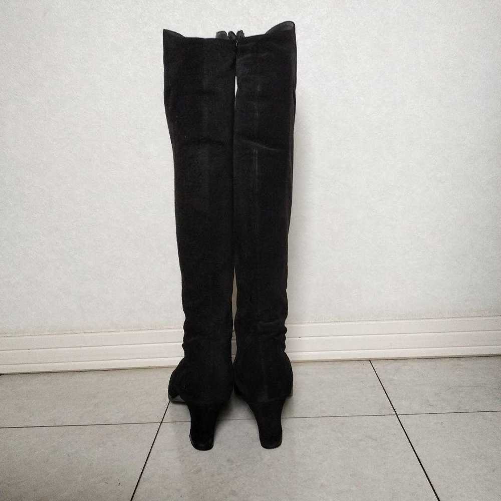 Black Suede Long Boots with Medium Heel and Zippe… - image 8