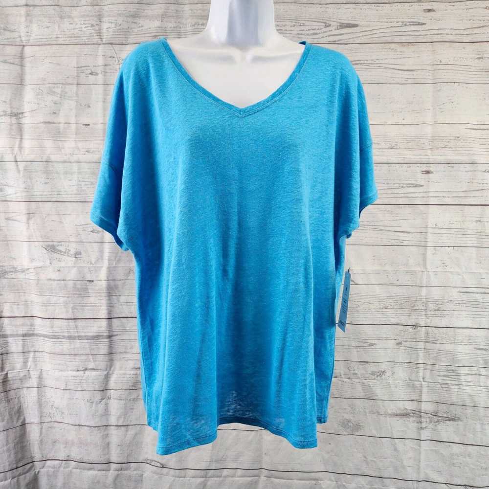 Vintage Chicos Womens Linen Tee Sz Large Solid Bl… - image 1