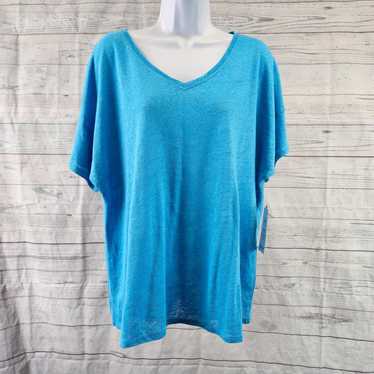 Vintage Chicos Womens Linen Tee Sz Large Solid Bl… - image 1