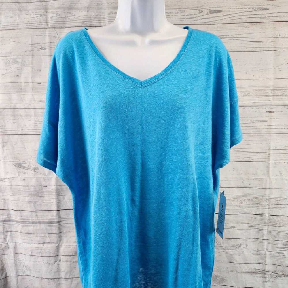 Vintage Chicos Womens Linen Tee Sz Large Solid Bl… - image 2