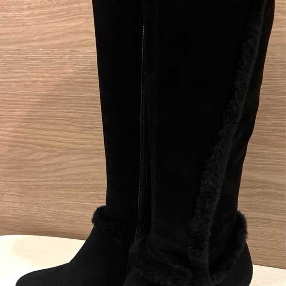 Ginza Kanematsu Black Suede Long Boots with Fur, … - image 1