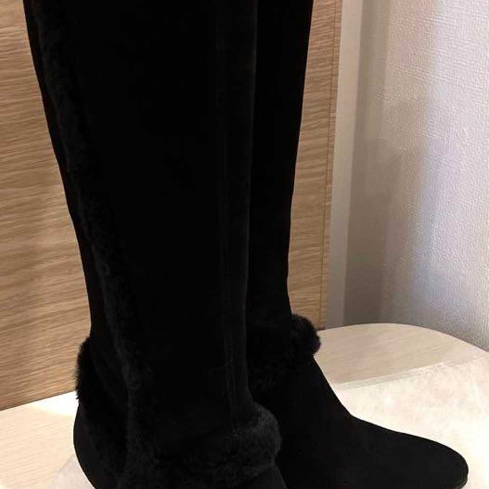 Ginza Kanematsu Black Suede Long Boots with Fur, … - image 2