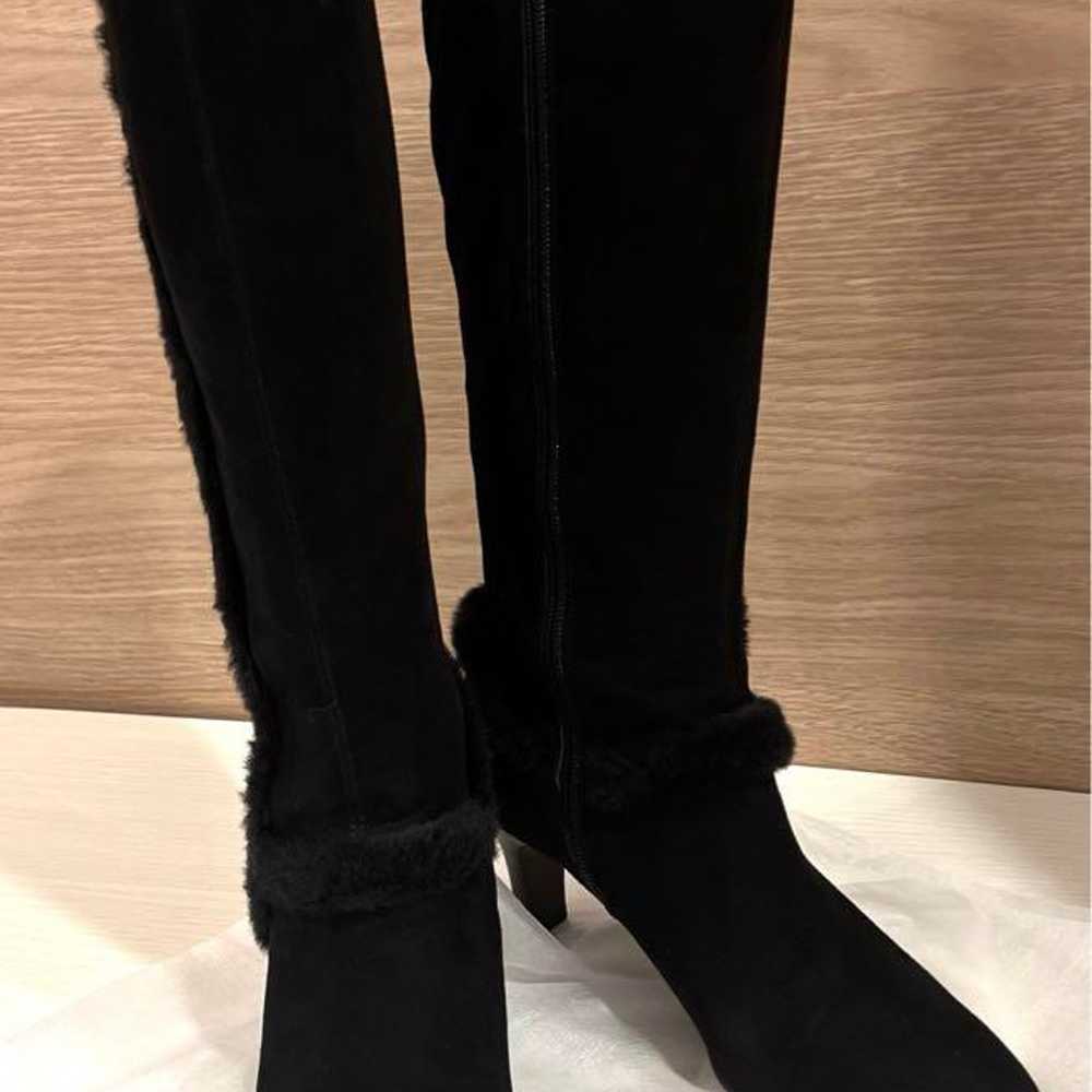 Ginza Kanematsu Black Suede Long Boots with Fur, … - image 3