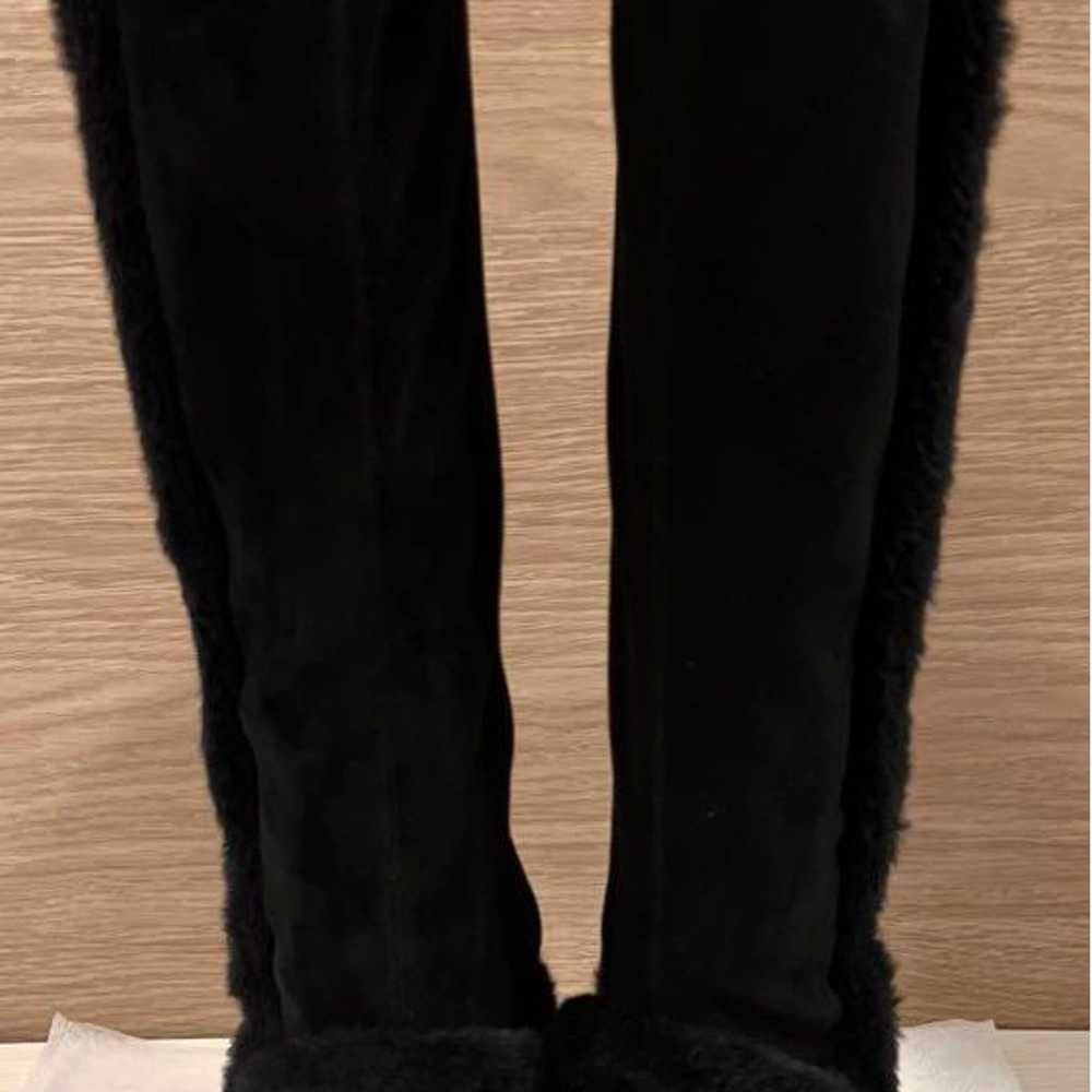 Ginza Kanematsu Black Suede Long Boots with Fur, … - image 4