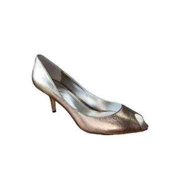 Nine West Gold Metallic Peep Toe Leather Pump Wom… - image 1