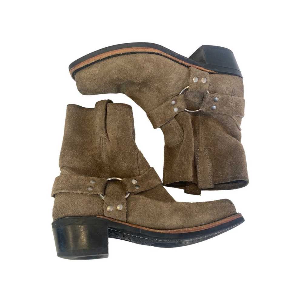 Frye Brown Suede Tan Taupe Harness Heeled Pull-On… - image 1