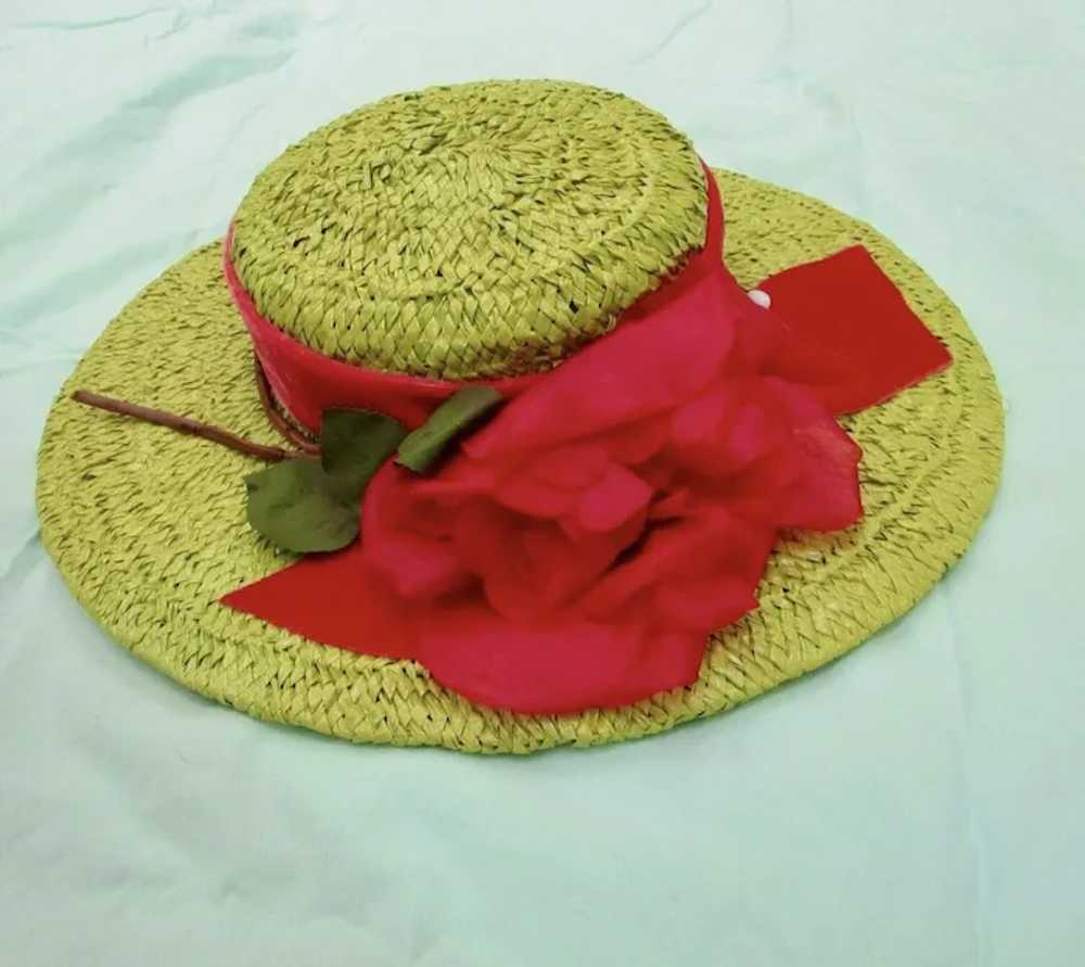 romantic rose "straw" hat, vintage 1940s to 1950s… - image 3