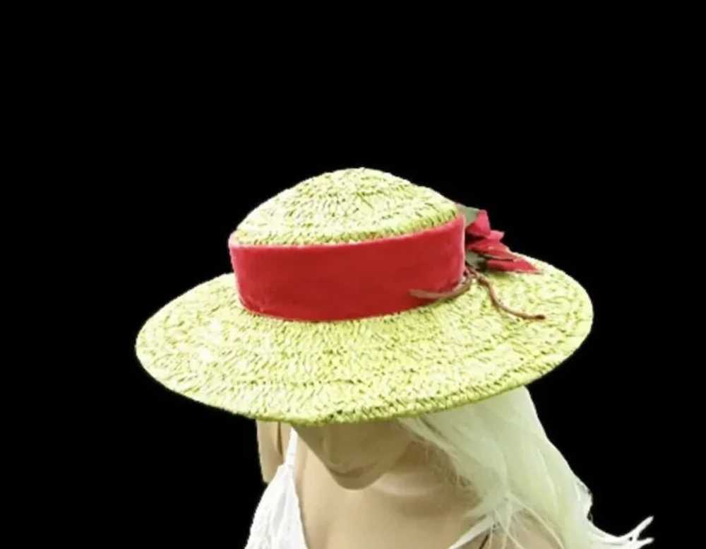 romantic rose "straw" hat, vintage 1940s to 1950s… - image 6