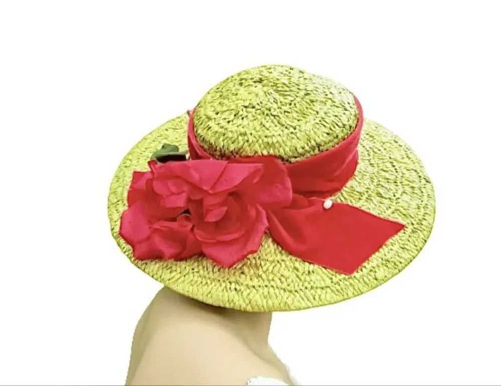 romantic rose "straw" hat, vintage 1940s to 1950s… - image 9