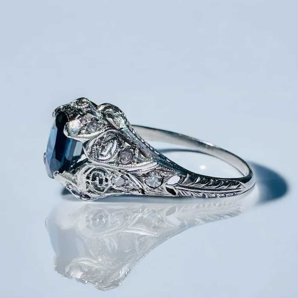 Platinum Sapphire Diamond Edwardian Engagement Ri… - image 6