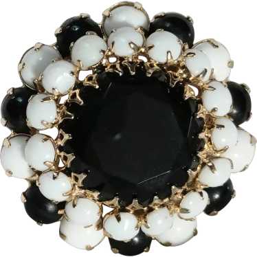 Black white milk glass tiered brooch