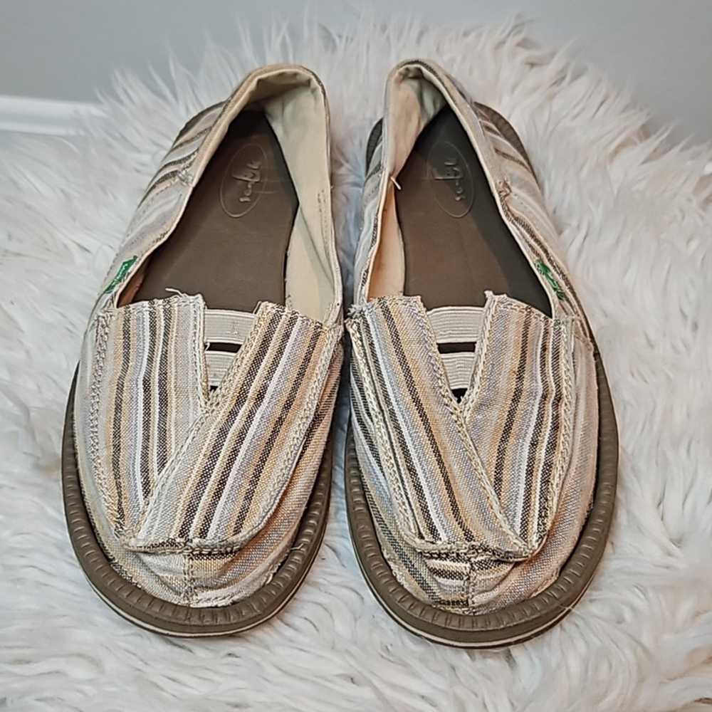 Sanuk Tan and Brown Stripe Slip On Flats - image 1