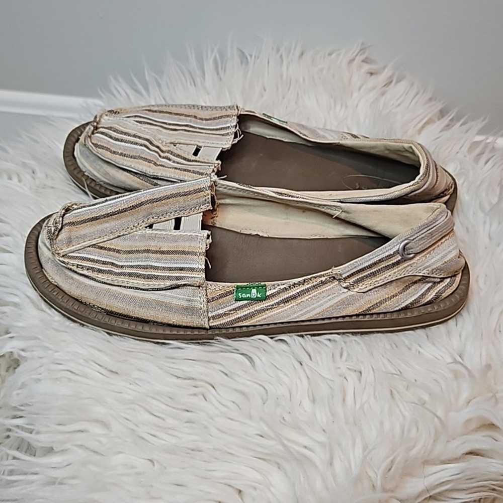 Sanuk Tan and Brown Stripe Slip On Flats - image 3