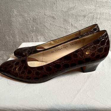 SALVATORE FERRAGAMO Vintage Crocodile Brown Leath… - image 1