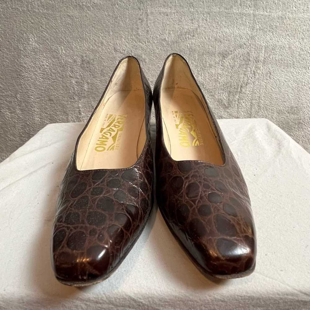 SALVATORE FERRAGAMO Vintage Crocodile Brown Leath… - image 2