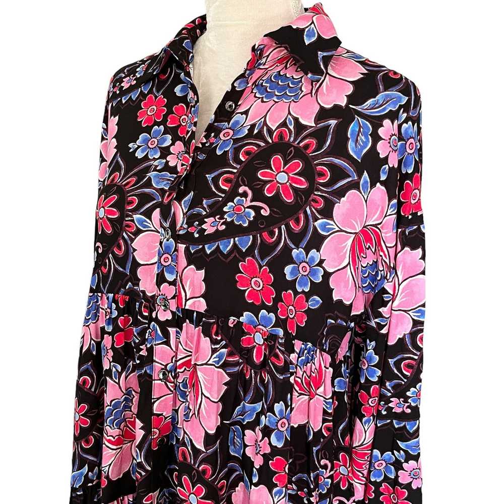 Zara Zara Floral Babydoll Dress S Button Front Ru… - image 9