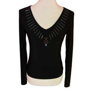 Vintage 90s beaded v neck top - image 1