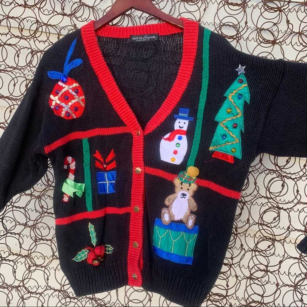 Vintage Vintage knit ugly Christmas cardigan swea… - image 2