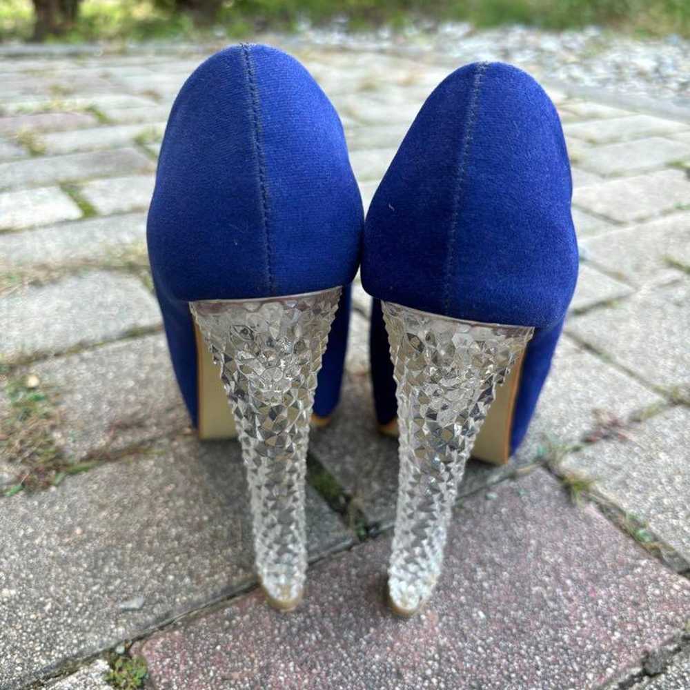 Navy Suede Open-Toe High Heels. - image 3