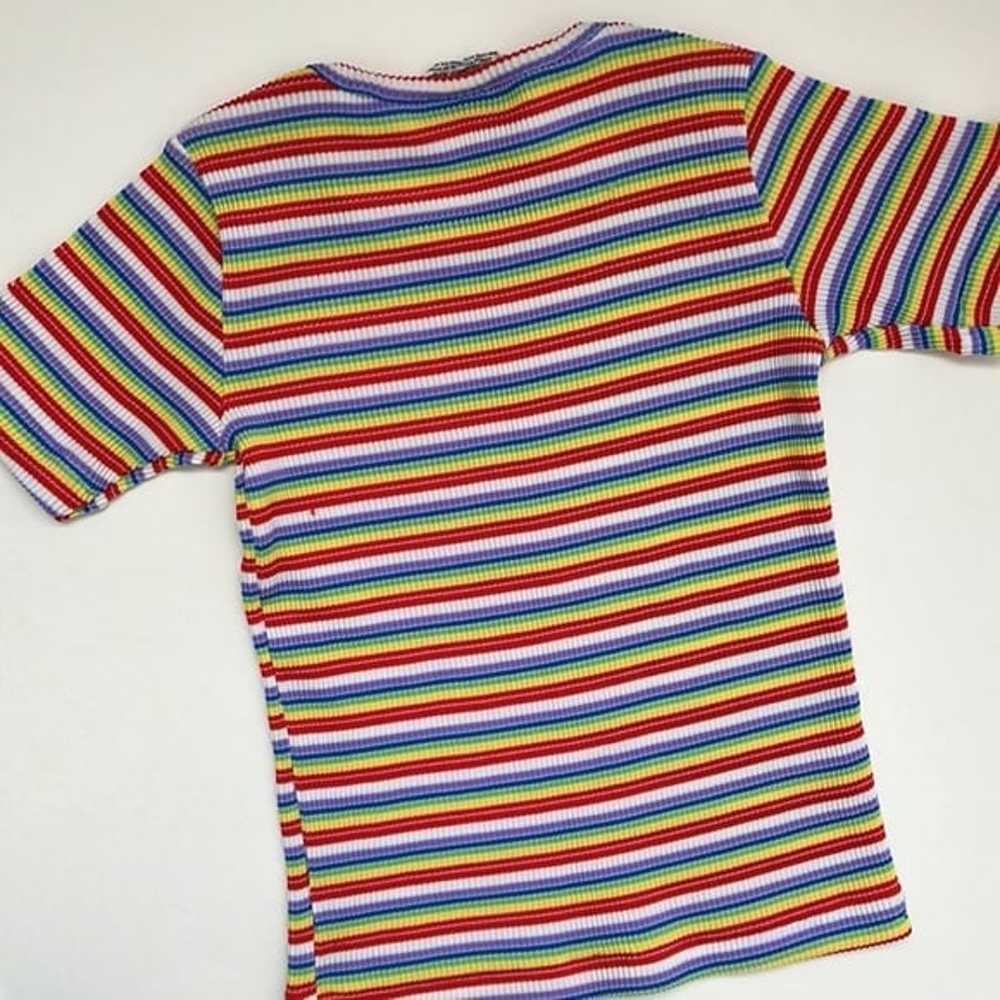 70s Vintage Rainbow Stripe Super Stretch Short Sl… - image 5