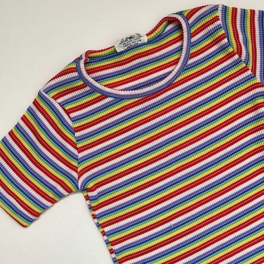 70s Vintage Rainbow Stripe Super Stretch Short Sl… - image 6