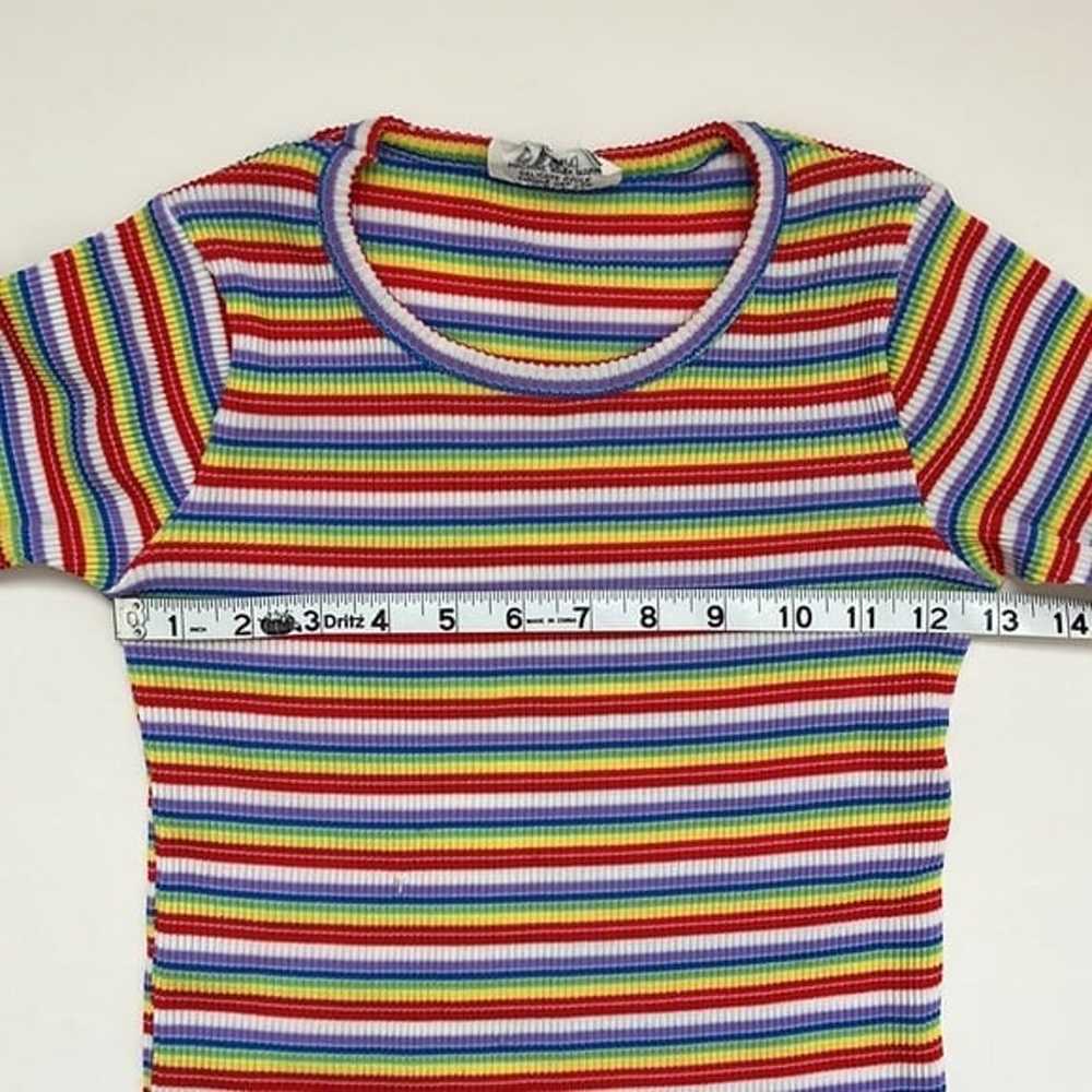 70s Vintage Rainbow Stripe Super Stretch Short Sl… - image 8