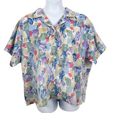 Vintage Blouse Plus Size Button Up Shirt Floral S… - image 1