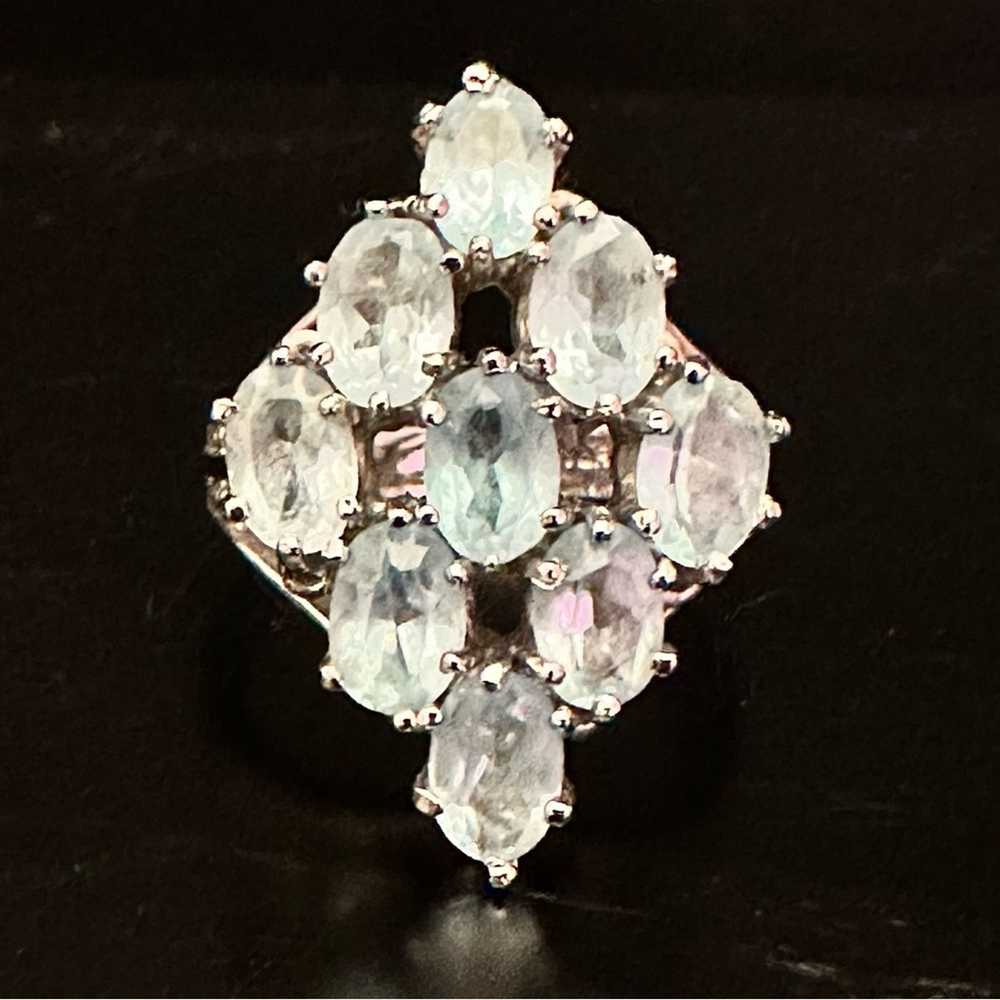 Brand Vintage 80s Blue Aquamarine Gem Ring W/ Ste… - image 6