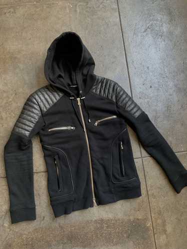 Balmain Balmain Lambskin Leather Zip Up Hoodie in 