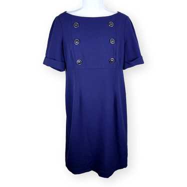 EVAN PICONE Navy Blue Button Short Sleeve Dress 8