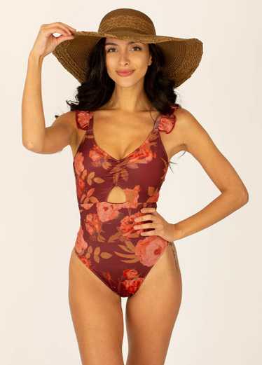 Joyfolie Taryn Swimsuit in Dark Red Floral - image 1