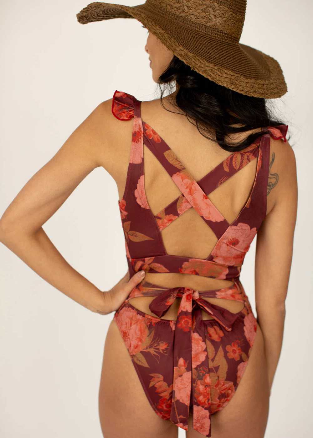 Joyfolie Taryn Swimsuit in Dark Red Floral - image 2