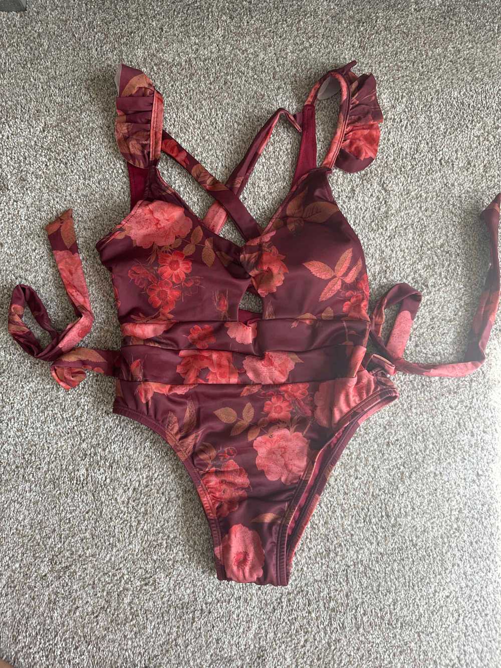 Joyfolie Taryn Swimsuit in Dark Red Floral - image 3