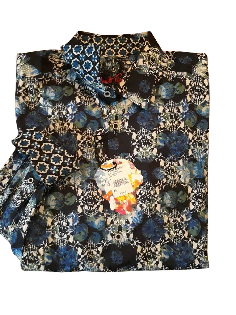 Robert Graham Blue White Black Geo Skull Pattern … - image 1