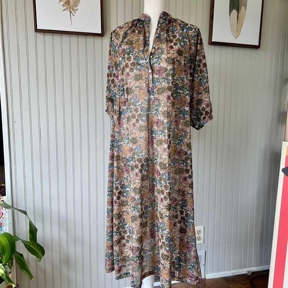 Vintage Button Down Shirt Dress Floral Semi Sheer… - image 11