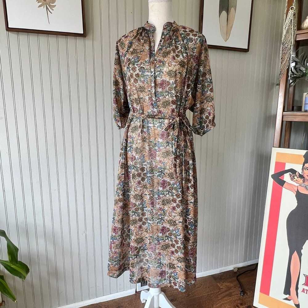 Vintage Button Down Shirt Dress Floral Semi Sheer… - image 1