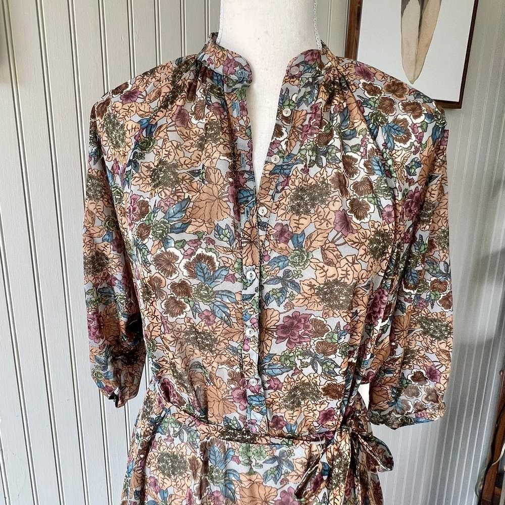 Vintage Button Down Shirt Dress Floral Semi Sheer… - image 2