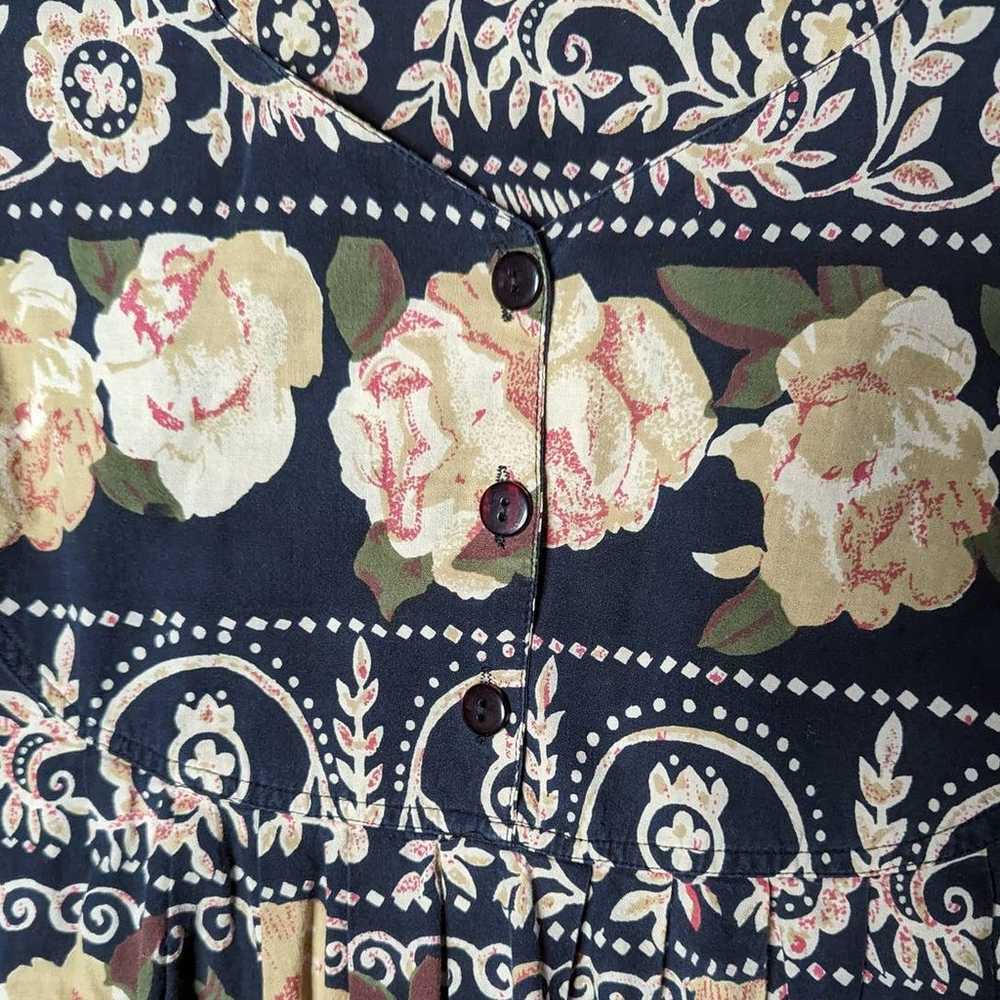 Vtg 1990s Sante Blue Ivory Boho Floral Print Empi… - image 3